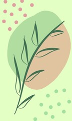 illustration of an green branch and leaf on modern minimalism design. Abstract plant image for background or decoration. isolated on pink and green