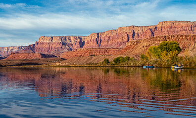 Fototapeta na wymiar Landscape Reflection Image Of Colorado River At Lees Ferry AZ