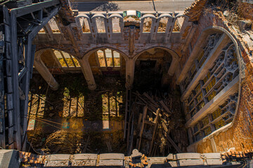 Aerial View of Crumbling Gary Indiana, Post industrial Collapse of Downtown Gary, Indiana. 