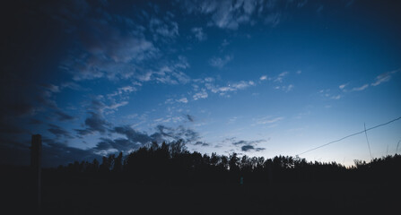 Naklejka premium Lots of stars showing in the night sky over a forested area in the Czech Republic.