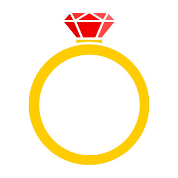 Gold ring with ruby stone silhouette. Vector illustration isolated on white background.