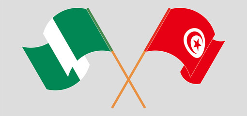 Crossed and waving flags of Nigeria and Tunisia