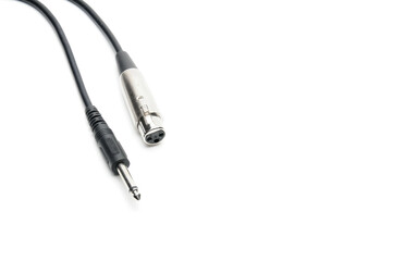 Audio cable with XLR and TRS jack connectors for microphones and professional audio equipment on a white background