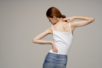 woman standing back massage scoliosis medicine isolated background