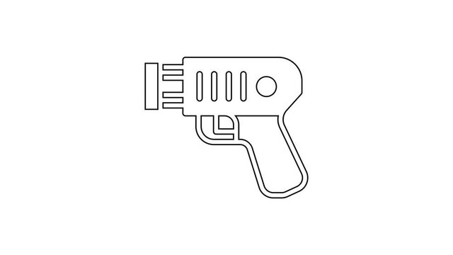Black line Police electric shocker icon isolated on white background. Shocker for protection. Taser is an electric weapon. 4K Video motion graphic animation.