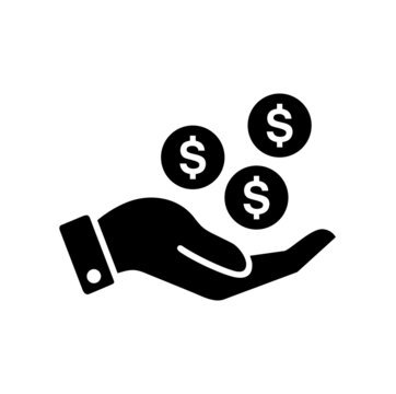 earning icon vector illustration,  earning concept symbols with right hand and dollar's coins above.