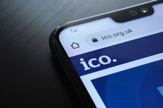 Stafford / United Kingdom - October 27, 2020: The Information Commissioner's Office ICO website seen on the smartphone corner. The UK watchdog which protects information rights and data privacy
