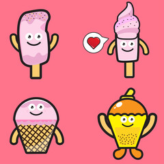 drink and ice cream mascot illustration