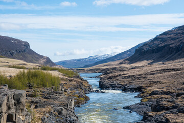 Jokulsa river in Fljotsdalur valley in east Iceland