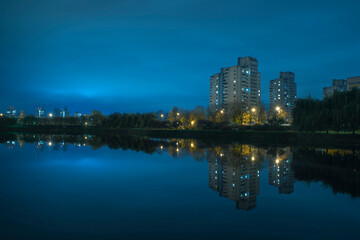Fototapeta na wymiar Night city landscap, panorama, overcast
