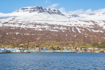 fjord view of town of Eskifjordur in east Iceland