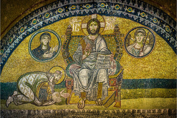 Mosaic in Hagia Sophia the Emperor Leo VI kneeling in front of Christ 
