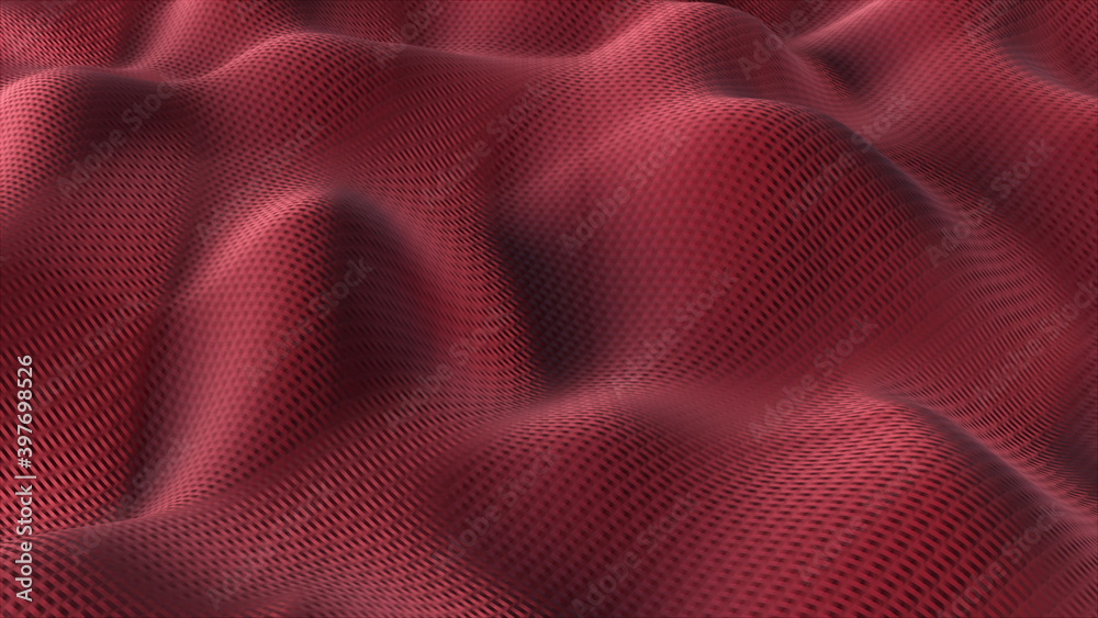 Poster computer generated a wavy cloth. 3d rendering of a textured fabric. realistic embossed background