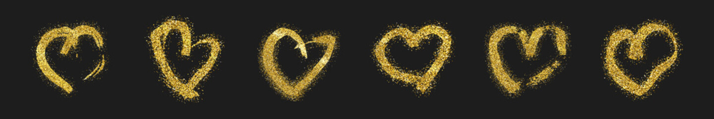 Gold glitter doodle heart on dark background