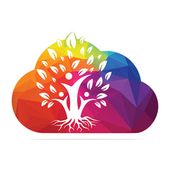 Family Tree And Roots Cloud Shape Logo Design. Family Tree Symbol Icon Logo Design	
