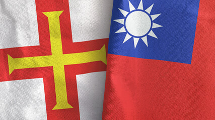 Taiwan and Guernsey two flags textile cloth 3D rendering