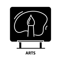 arts icon, black vector sign with editable strokes, concept illustration