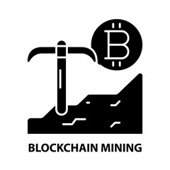 blockchain mining icon, black vector sign with editable strokes, concept illustration
