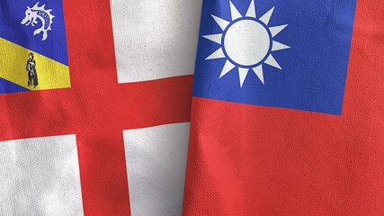 Taiwan and Herm two flags textile cloth 3D rendering