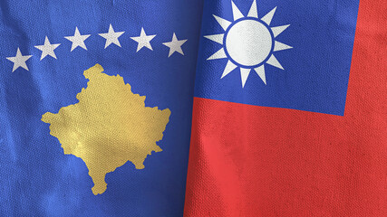 Taiwan and Kosovo two flags textile cloth 3D rendering