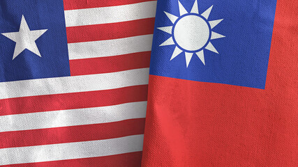 Taiwan and Liberia two flags textile cloth 3D rendering
