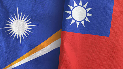 Taiwan and Marshall Islands two flags textile cloth 3D rendering