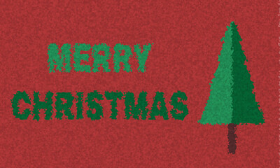 card or banner on Merry Christmas in green with a fir tree on a red background