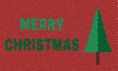 Fototapeta na wymiar card or banner on Merry Christmas in green with a fir tree on a red background