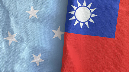 Taiwan and Micronesia two flags textile cloth 3D rendering