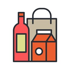 Groceries icon in flat design style. Paper bag and food sign.