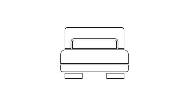 Black line Hotel room bed icon isolated on white background. 4K Video motion graphic animation.