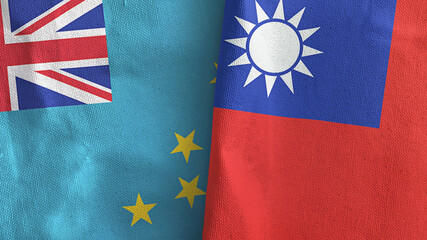 Taiwan and Tuvalu two flags textile cloth 3D rendering