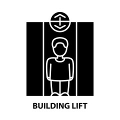 building lift icon, black vector sign with editable strokes, concept illustration