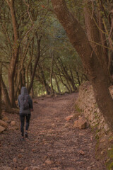 Mujer caminando por el bosque