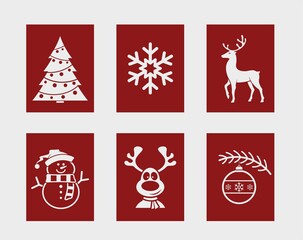 Christmas and New Year symbols. christmas tree and deer, snowman, and snowflake. vector color image