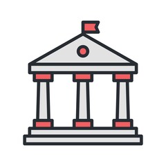 Bank building icon in flat design style.