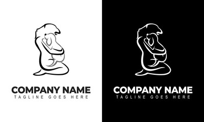 Creative design logo idea holding a dog on white background becomes a brand symbol for your business, dog training icon concept
