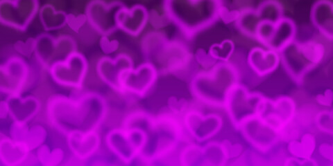 Background of blurry hearts in purple colors. Valentine's day illustration