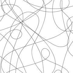Threads. Seamless pattern with black continuous lines on a white isolated background. Abstract minimalistic print. Great for fabric, wallpaper, textile, wrapping. - 397702901