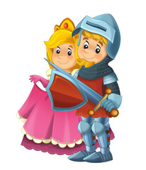 cartoon scene with knight prince and princess together on white background - illustration © agaes8080