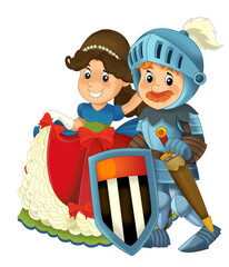 cartoon scene with knight prince and princess together on white background - illustration © agaes8080