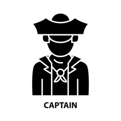 captain icon, black vector sign with editable strokes, concept illustration