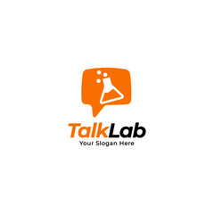 Talk Lab Vector Logo template. Speech bubble with laboratory flask logo design.