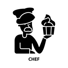 chef icon, black vector sign with editable strokes, concept illustration