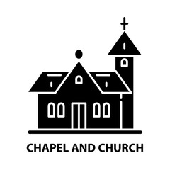 chapel and church icon, black vector sign with editable strokes, concept illustration