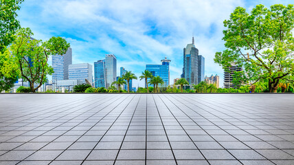 Empty square floor and financial district buildings in Shanghai,China.