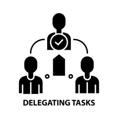 delegating tasks icon, black vector sign with editable strokes, concept illustration