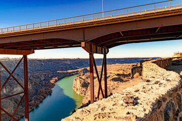 USA, ID, Twin Falls, December 2020, beautiful famous Perrine Bridge connects two sides of the canyon.