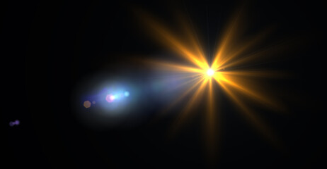 Effects for overlay designs or screen blending mode to make high-quality images. Abstract sun burst, digital flare over black background.