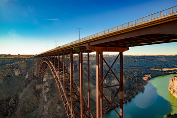 USA, ID, Twin Falls, December 2020, beautiful famous Perrine Bridge connects two sides of the canyon.